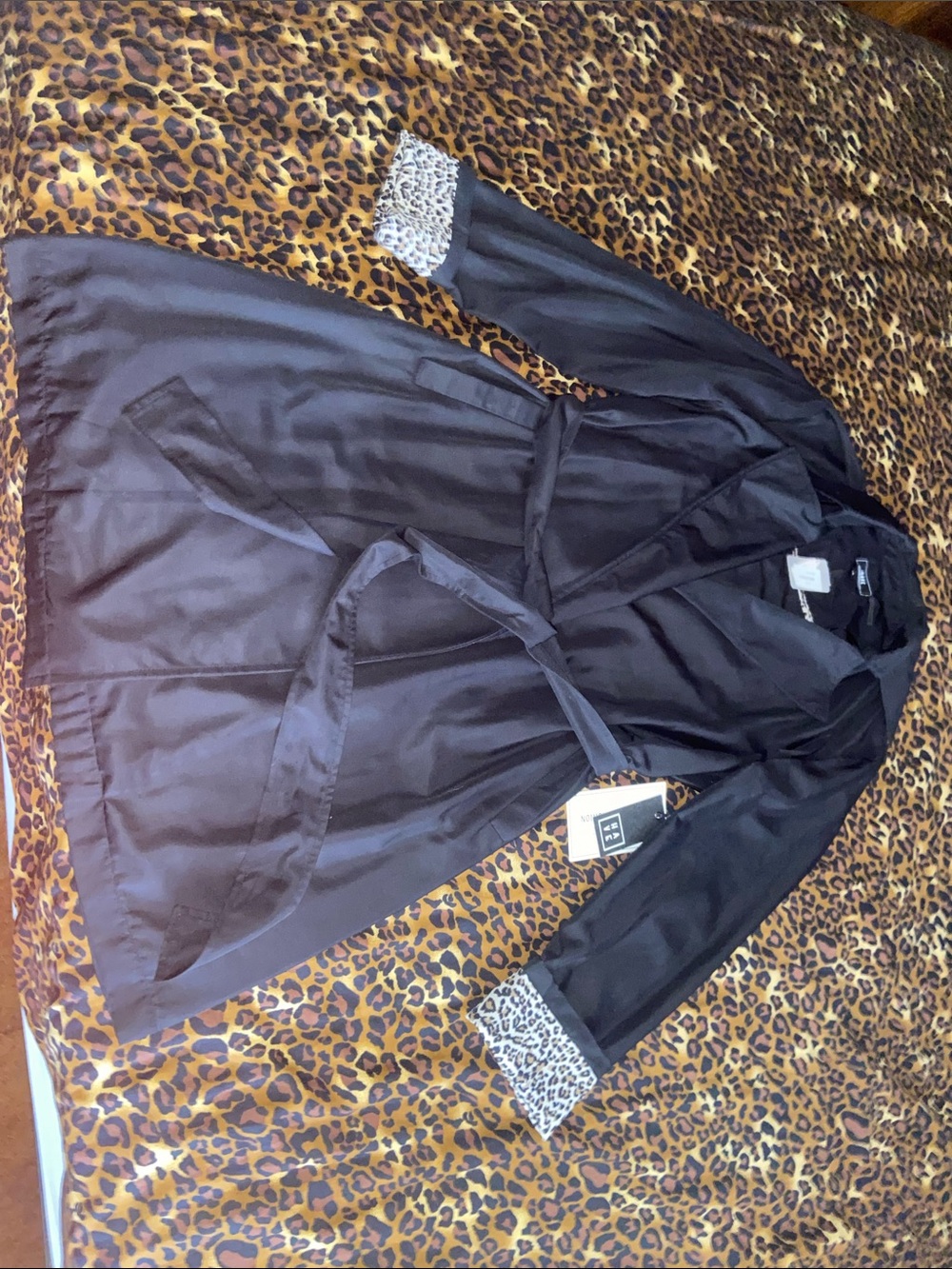 Have Black Trench Coat with Leopard Cuff Detail